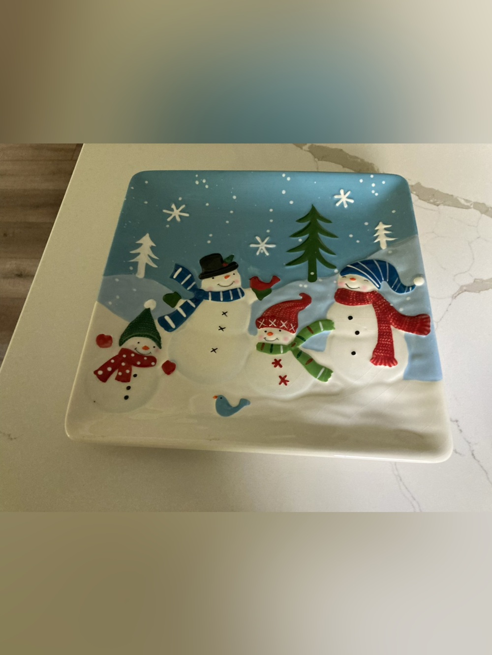 NWT St. Nicholas Square CHILL OUT 11" square hand-painted snowman serve plate